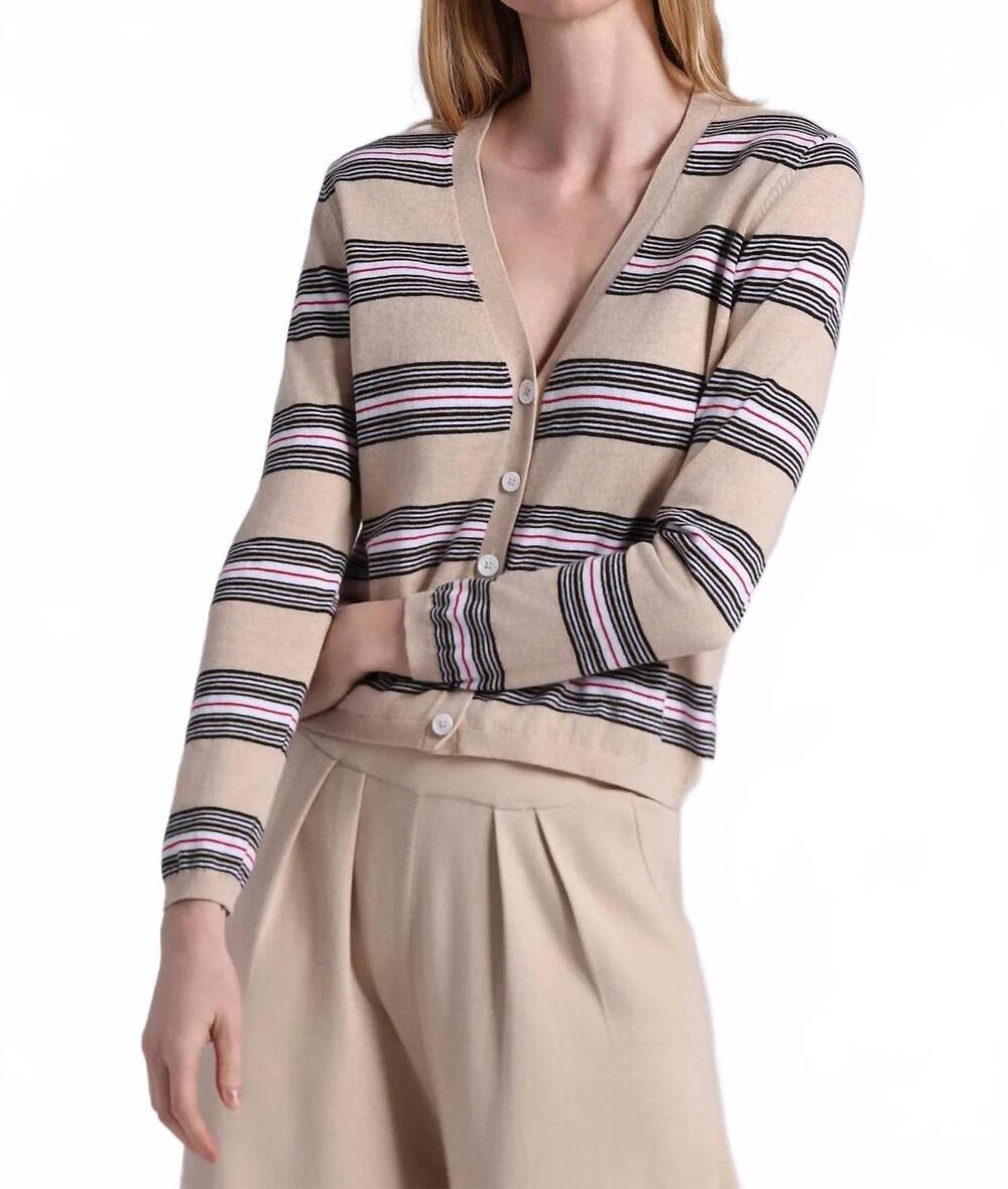 NEW MINNIE ROSE striped v neck cardigan in brown sugar combo